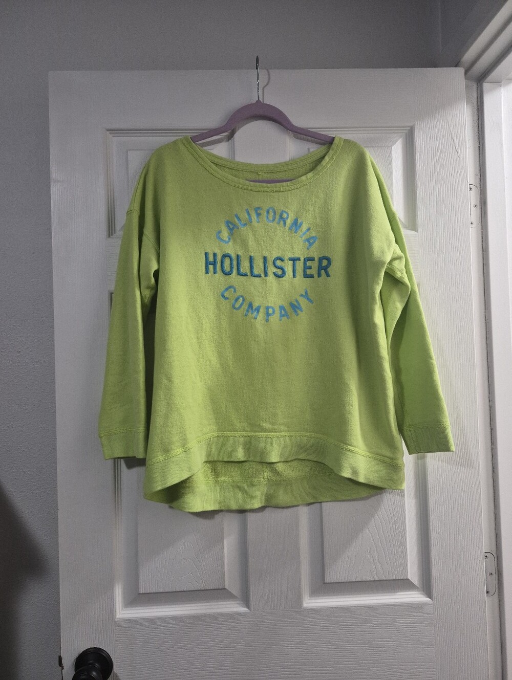 Hollister Bright Lime Green Crewneck Sweatshirt with Blue Logo